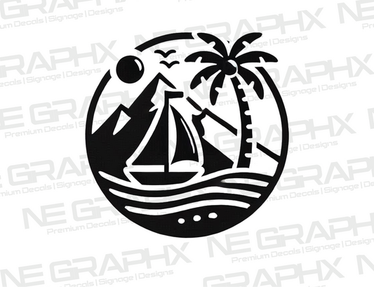 Boats & Palm Tree Decal