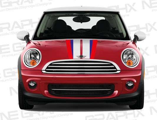 Mini Cooper Tri-Colour Union Jack Bonnet Stripes