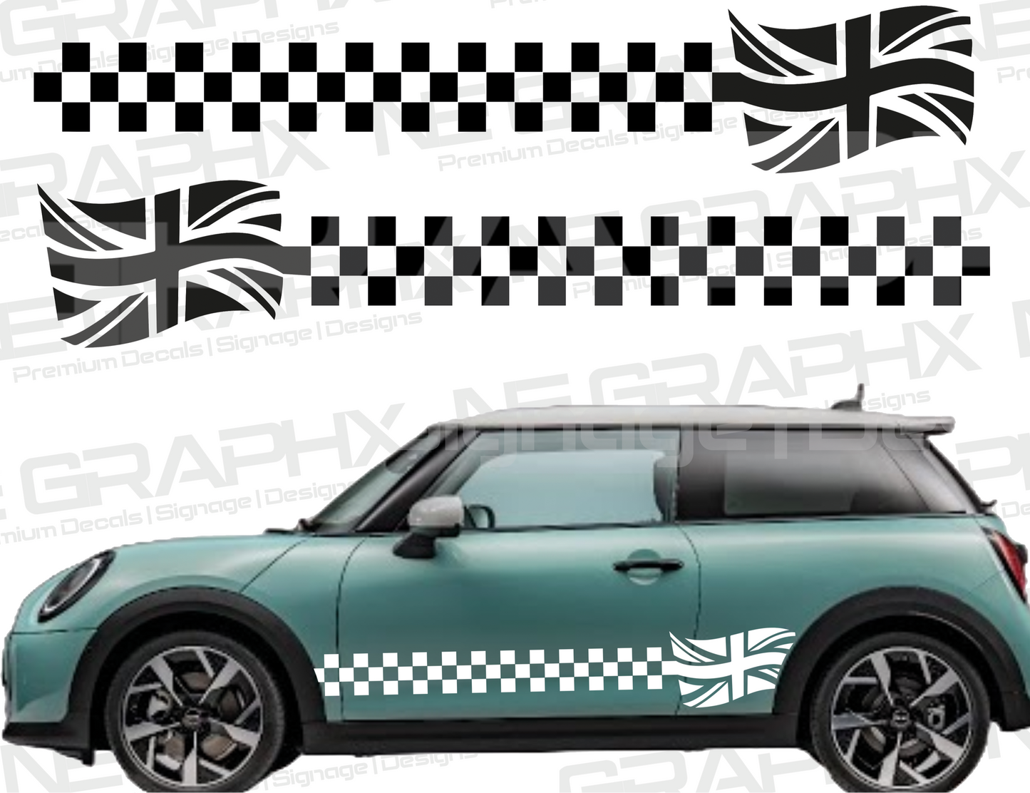 Mini Cooper Checkered Union Jack Side Stripes