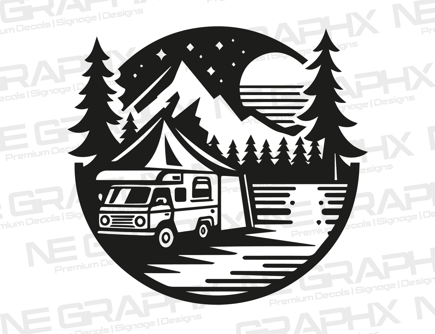 Camper & Trees Motorhome/Campervan Decal 14.5cm