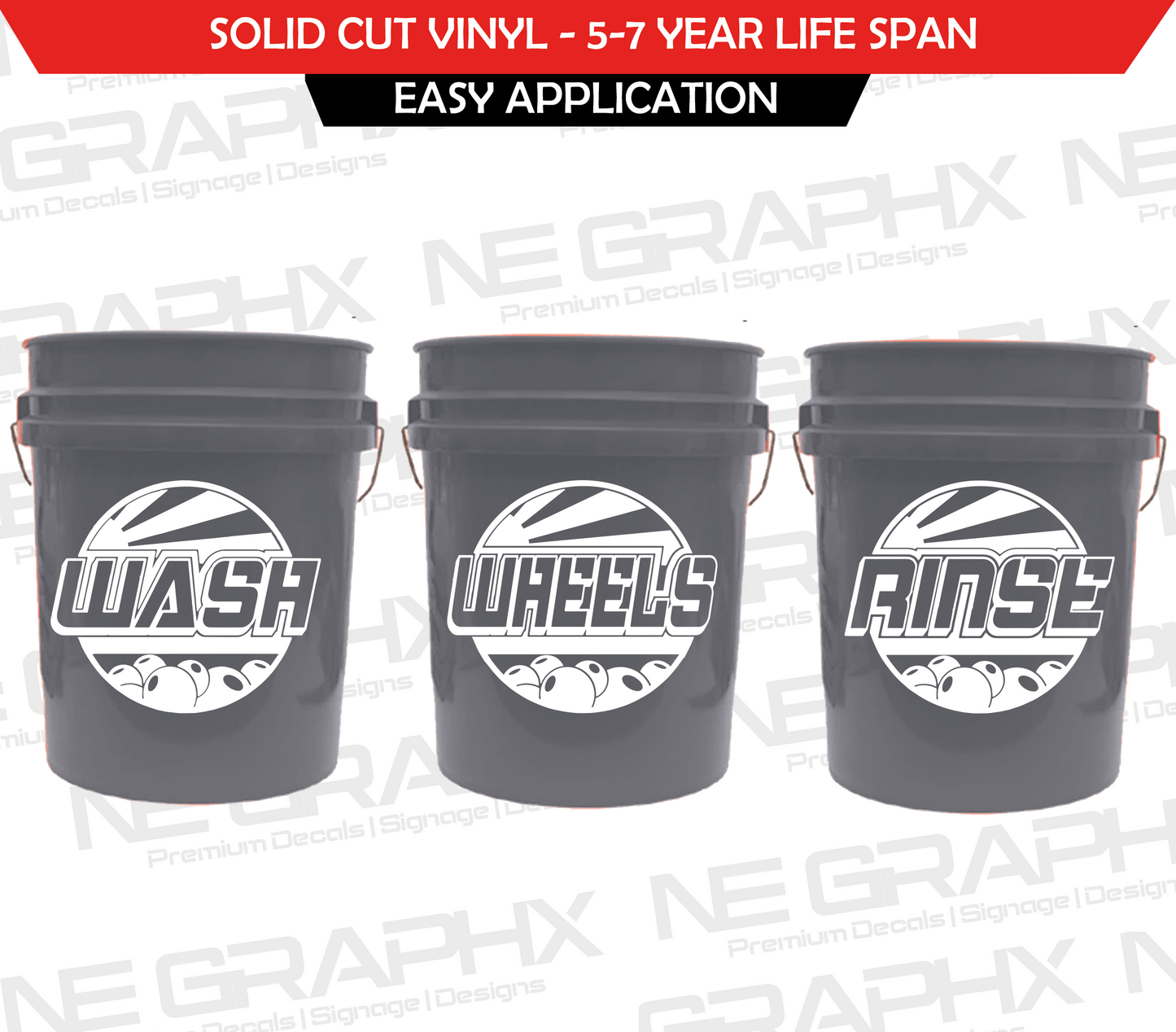 Wash, Wheels, Rinse 2.0 | Car Detailing Bucket Decals